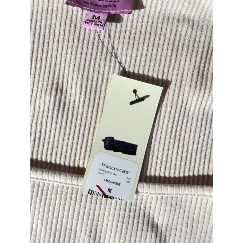 Mi Ami Francesca's Ribbed Square Neck Long Sleeve Top Taupe WT - Picture 5 of 6